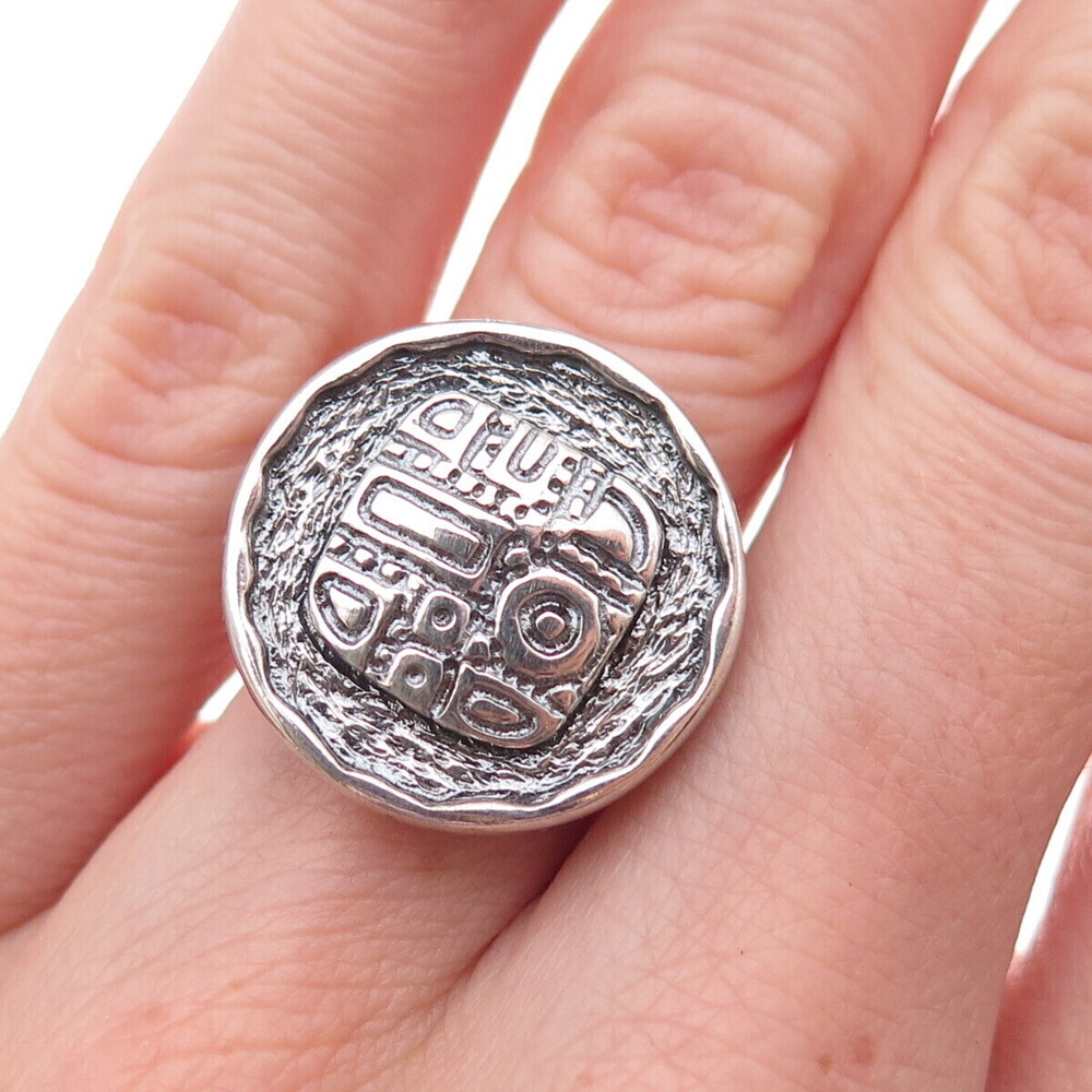 Silpada 925 Sterling Silver Vintage Aztec Disc Oxidized Ring Size 6
